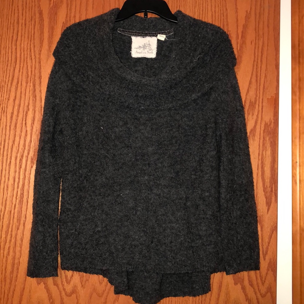 Very fuzzy dark gray cowl neck sweater